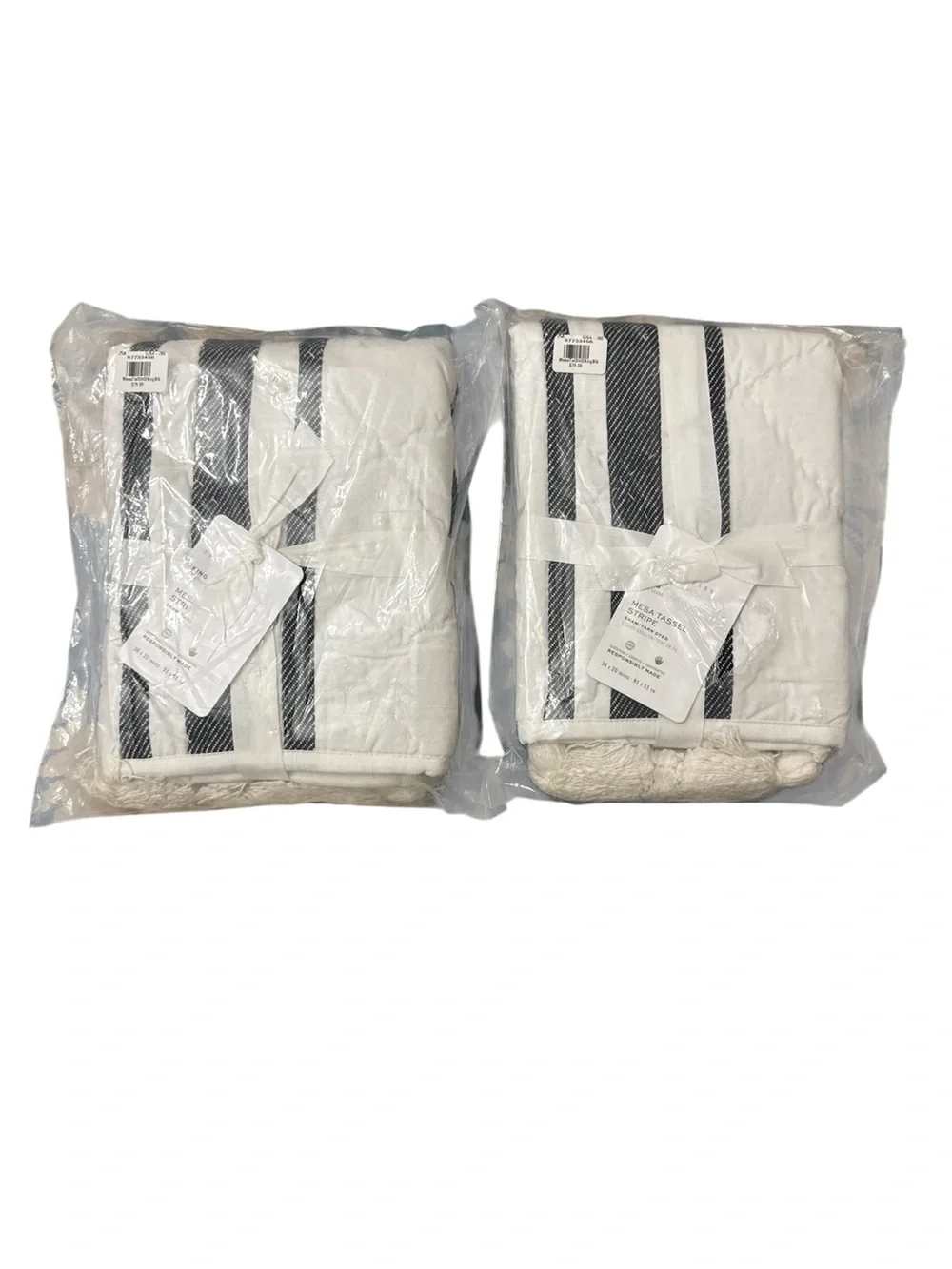 Pottery Barn Mesa Striped Tassel Throw Pillow Sham-  King Size Set of Two